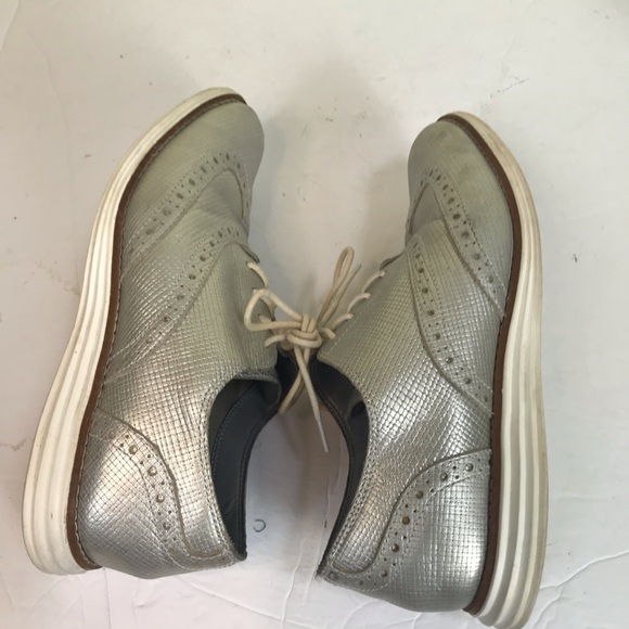 Cole Haan Original Grand Wingtip Oxford Shoes Leather Silver Gray Metallic Comfy - Picture 7 of 14